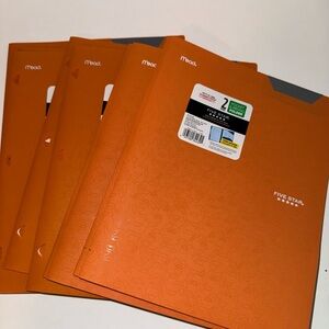 Mead Five Star Folder/pocket & prong Orange, 2 Pocket 7 pack NEW